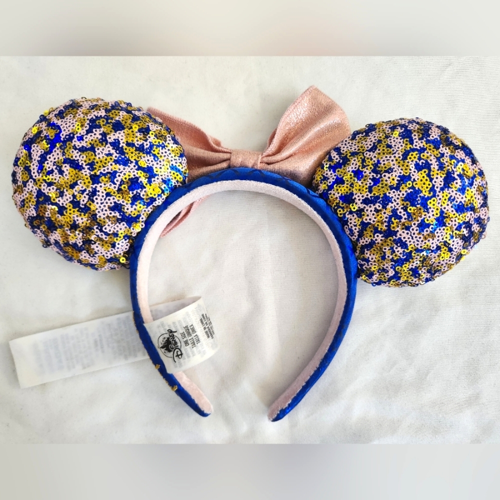Disneyland Glimmering Sequined Minnie Mouse Ear Headband Pink & Royal Blue - Picture 4 of 4